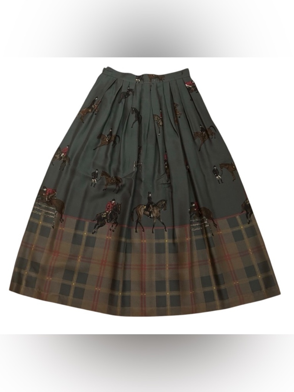 Vintage Greenish/Gray JG Hook Equestrian Horse Pleated Plaid Sz 8